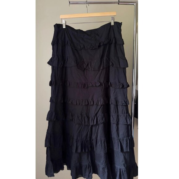 1990s Ruffle Tiered Maxi Skirt, 36" | Vintage Black Cotton Skirt - Picture 2 of 4